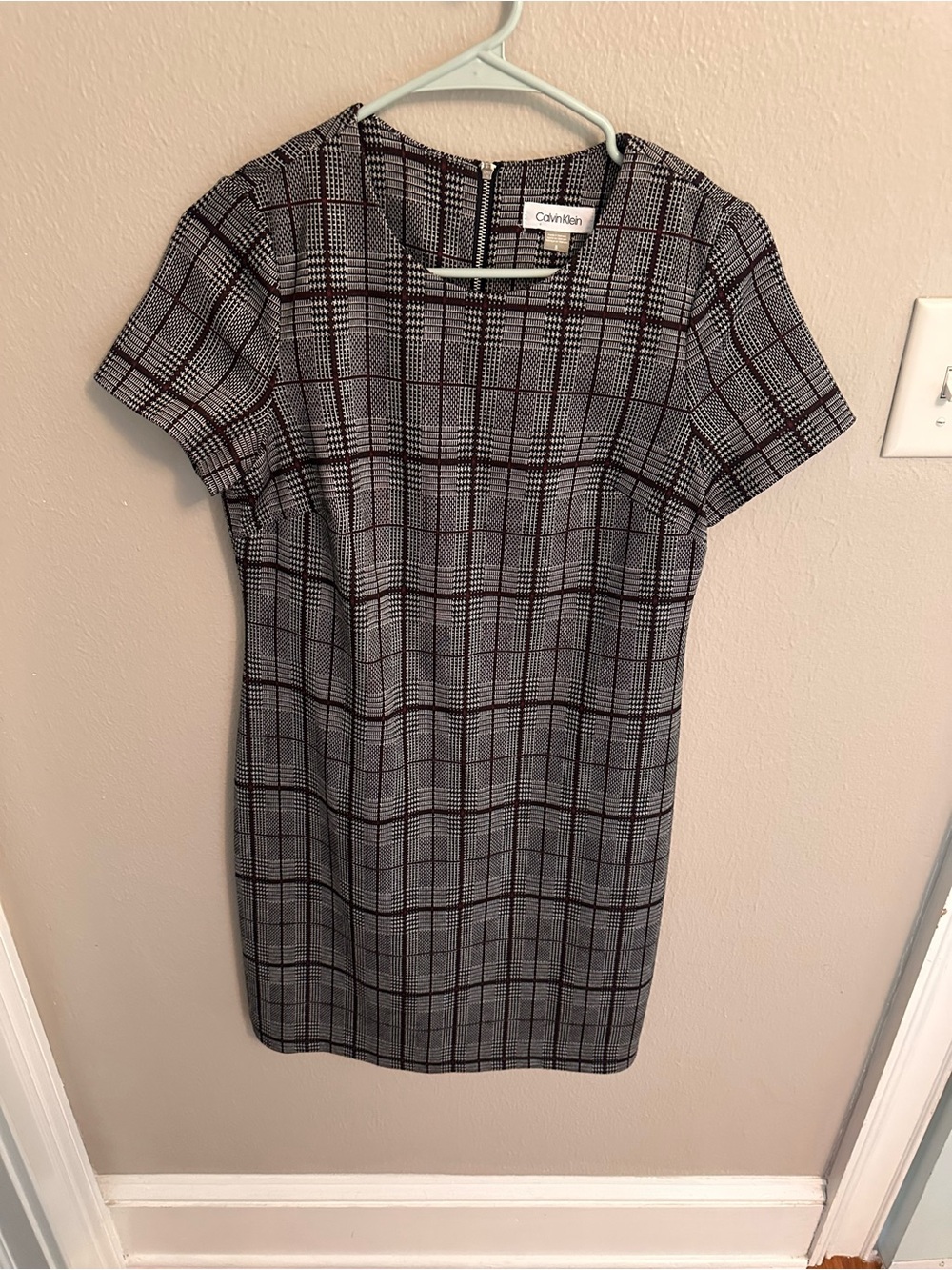 Calvin Klein Black and Gray Plaid Professional Sheath Dress